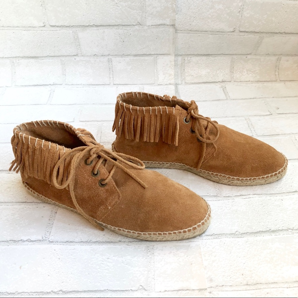 Manebi x Illesteva Suede Fringe Espadrille Booties Moccasins Boho Spain Euro 40
